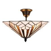 Loftlampe 5896 i tiffanylook, hvid-brun