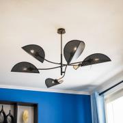 Lotus loftlampe, sort/guld, 6 lyskilder