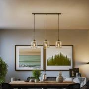 Hængelampe Sombra, røgfarvet, 3 lyskilder, langstrakt