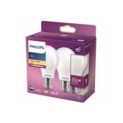 Philips LED-pære E27 10,5W 2.700 K opal, 2 stk