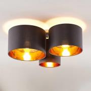 Lindby loftlampe Laurenz, 3 lyskilder, grå/guld, tekstil