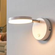 Lindby LED-væglampe Milow, hvid, 9,6 cm høj, afbryder