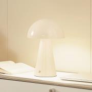 Lindby LED genopladelig bordlampe Nevijo, beige, Ø20cm, USB, dæmper