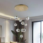 Hængelampe, 10 lyskilder, guldfarvet, Ø 66 cm, glas