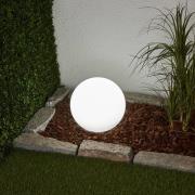 Lindby LED-solcellelampe Lago, Ø 25 cm, kugle, jordspyd, hvid