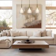 Noak hængelampe, 3 lyskilder, beige/guld, aflang, stål