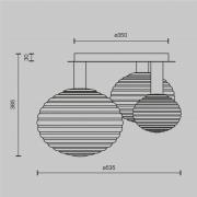 Maytoni loftlampe Reels, 3 lyskilder, sort/røg, glas