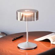 Numotion LED genopladelig bordlampe, sølv, glas, IP54, dæmpbar