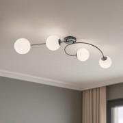 Loftlampe Vibra, opal/sort, længde 110 cm, glas, 4 lyskilder.