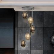 Ovila hængelampe, 5 lyskilder, røgfarvet grå/cognac, metal, glas