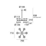Stilnovo pendellampe Megafono, længde 80 cm, sort, 12 lyskilder.