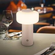 LED-bordlampe med batteri Juna, beige, IP44, dæmpbar, 20 cm