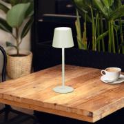 LED-bordlampe med batteri Roxi, mintgrøn, metal, IP54, dæmper