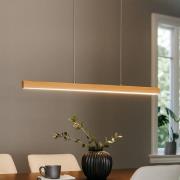 LED-pendellampe Shine-Wood, længde 105 cm, eg/nikkelfarvet