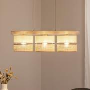 Hængelampe Treeon, 3 lyskilder, træ, jute, naturfarvet/ecru