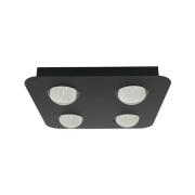 Lindby loftlampe Jyla, sort, 3.000 K, 4 lyskilder, linse