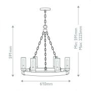 Lysekrone Sawyer, 6 lyskilder, træfarvet, stål, glas, E14