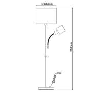 Gulvlampe Filomena, brun/sølv, tekstil, læsearm, E27, E14