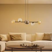 Hængelampe Glassy, 6 lyskilder, grafit/amber/klar, glas, 110 cm