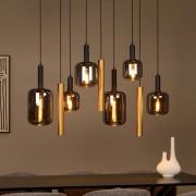 Hængelampe Joanet, længde 130 cm, røg/messing, glas, 9 lyskilder