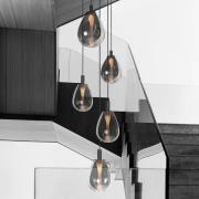 LED-pendellampe Glimsy, Ø 40 cm sort/røggrå glas 5 lyskilder.