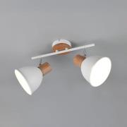 Loftlampe Delume, hvid, længde 49 cm, 2 lyskilder, metal/træ