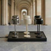 LED-bordlampe med batteri Quill krom/beige/sort 6-styk ladestation