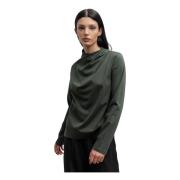 Army Green Mercerized Cotton Jersey Blouse