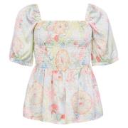 Pastel Paisley Satin Top med Puf-Ærmer