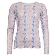 Dame Mesh Top LS - Lys Blå Rose Leaf