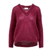 Blød Mohair Sweater med V-Hals og Ribkant