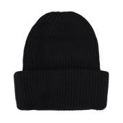 Sort Cashmere Ribstrikket Beanie