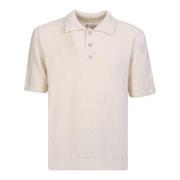 Cremefarvet Bouclé Strikket Polo Shirt