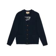 Intarsia-strikket logo uld cardigan