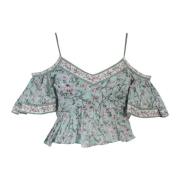 Blomstret Crop Top med V-Hals