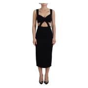 Sort Viskose Bodycon Sheath Midi Kjole