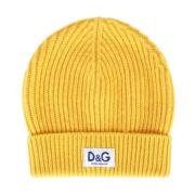 Gul Logo Patch Ribstrikket Beanie