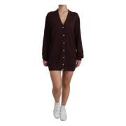 Maroon Uldstrik Dyb V-hals Cardigan Sweater