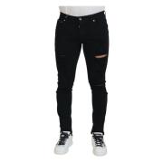 Sorte Slim Fit Ripped Denim Bomuld Jeans