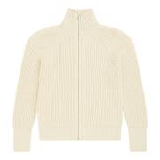 Ivory Krave Cardigan med Lynlås og Tommelåbninger