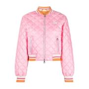 Pink Diamond-Quilted Bomber Jakke