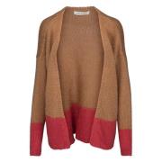 Camel Cardigan med Pink Stribe til Kvinder