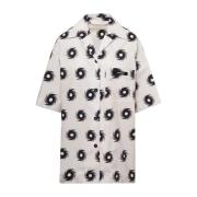 Hvid Shuriken Print Oversize Bowling Skjorte