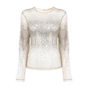 Elegant Nude Top med Strass Applikationer