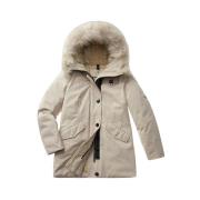 Beige Quiltet Parka med Hætte