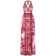 Fuchsia Majolica-Print Maxi Kjole