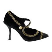 Sorte Mary Jane Pumps i Velvet med Pynt