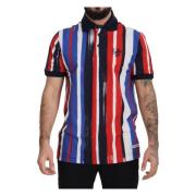 Multifarvet Stribet Bomuld Polo T-shirt