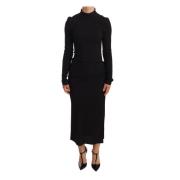 Sort Stretch Turtleneck Sheath Midi Kjole