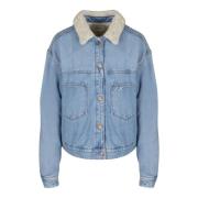 Lysblå Denim Shearling Jakke